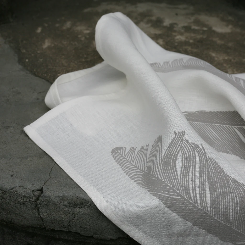 Cream Feaather Linen Teatowel