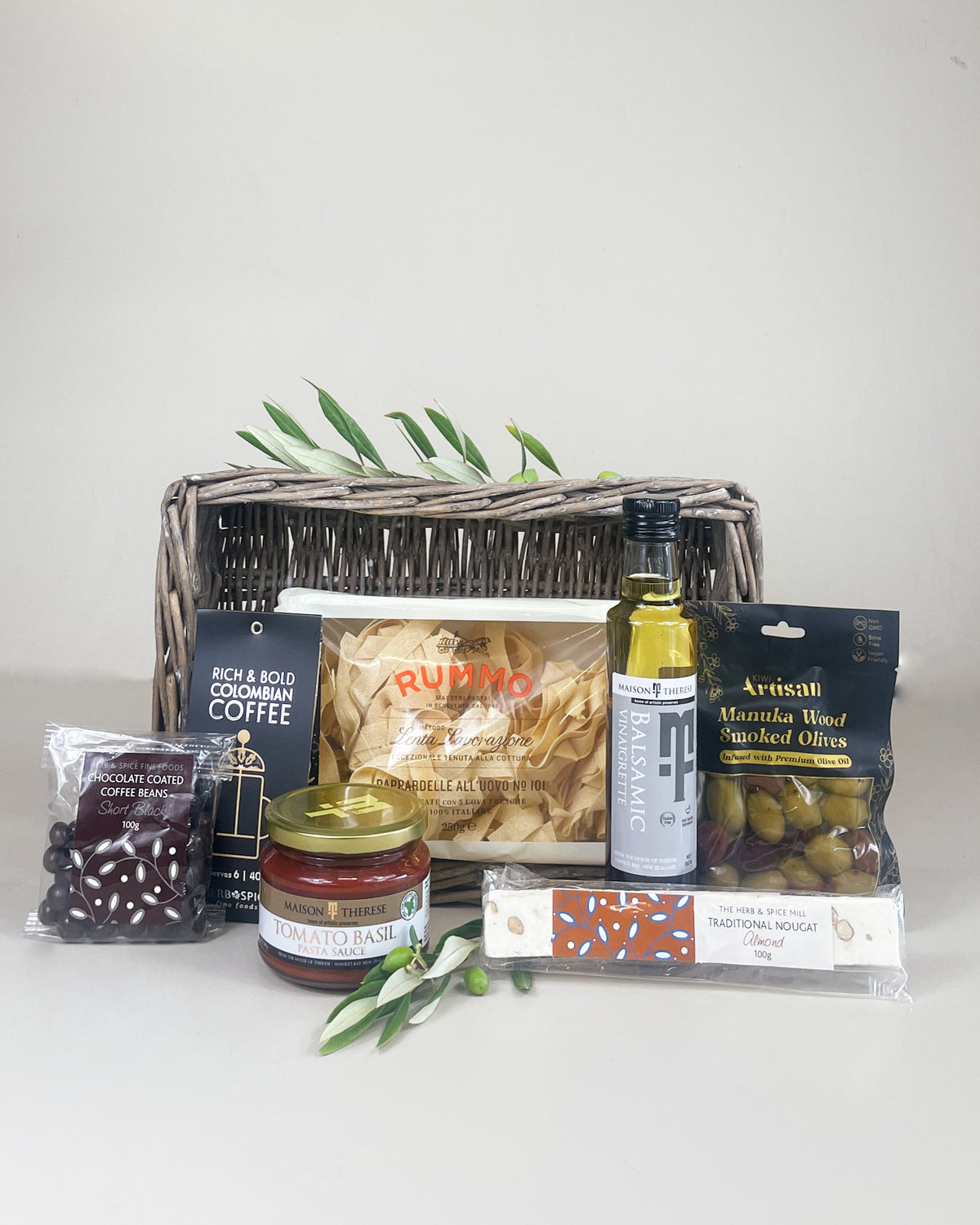 Taste of Italy gift basket NZ with artisan Italian gourmet foods beautifully presented hamper for birthdays and celebrations