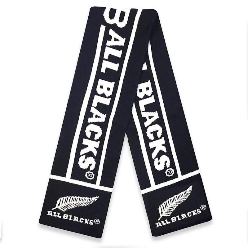All Blacks Rugby Jacquard Scarf double thickness knitted scarf with official All Blacks logo, warm premium NZ rugby supporter gift.