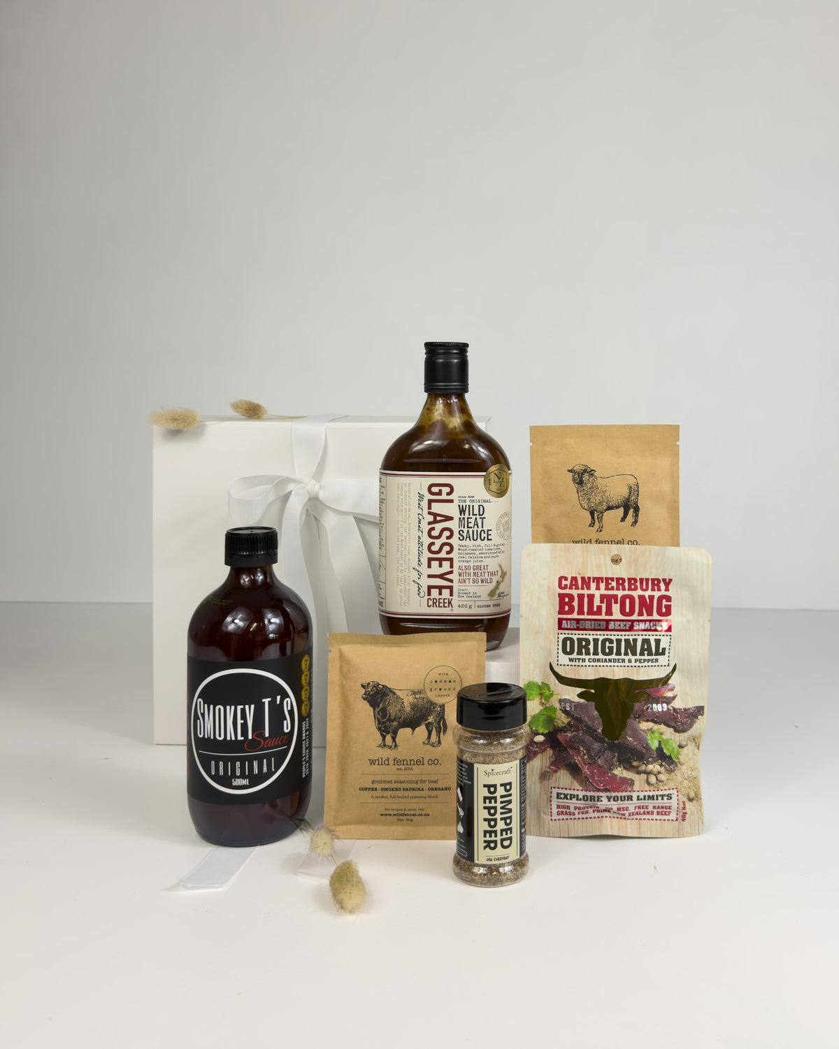 BBQ Gift Box for him with New Zealand-made artisan BBQ sauces, seasonings and savoury beef snacks, ideal for birthdays, Father's Day and corporate gifts.