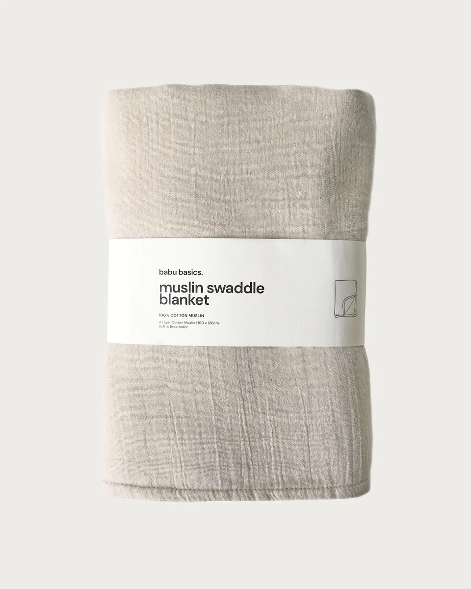 Soft Babu muslin swaddle blanket made from breathable cotton, lightweight multi-use baby wrap for swaddling, nursing and pram cover