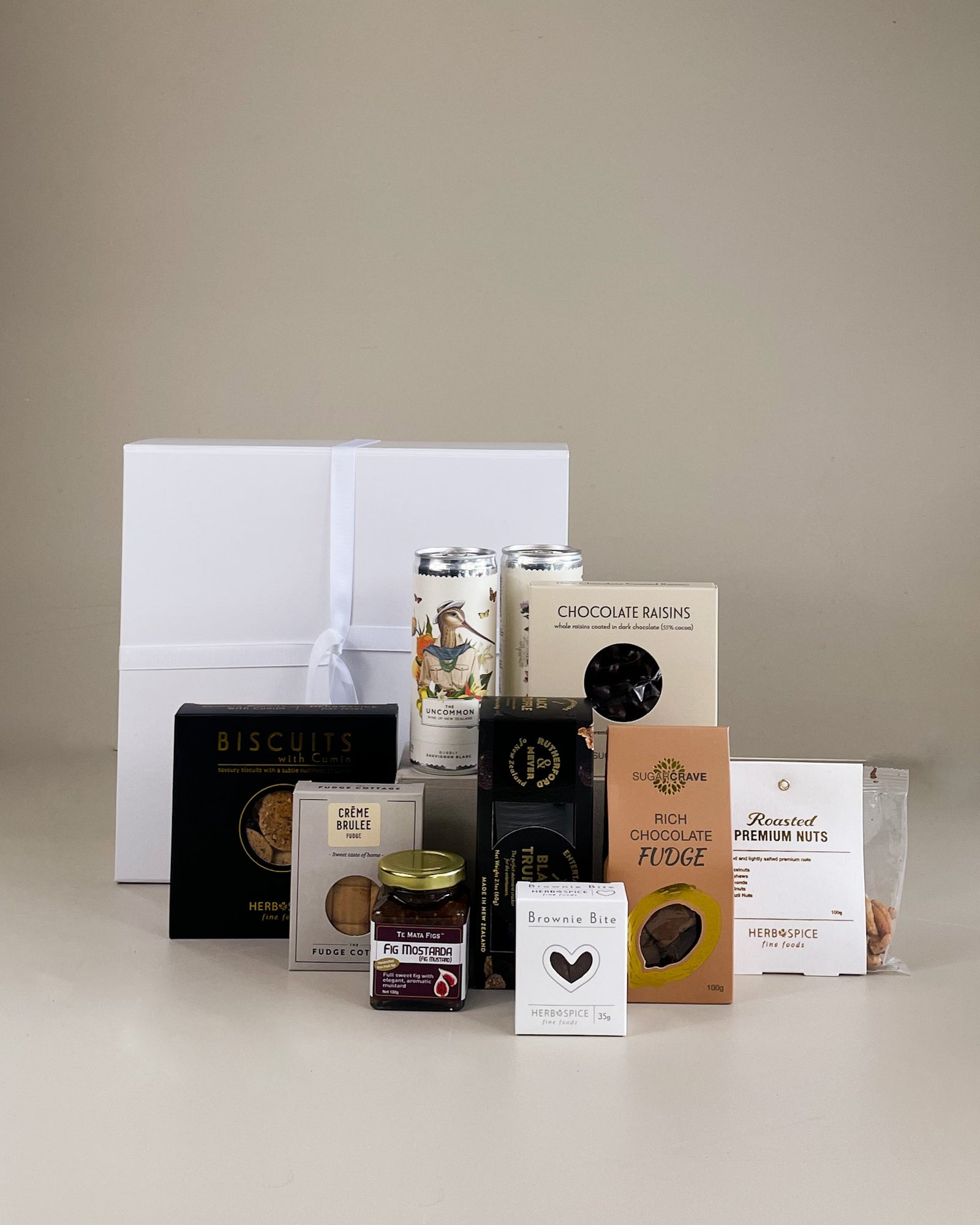Gourmet food and wine sympathy gift box beautifully packaged for bereavement and condolence delivery in New Zealand