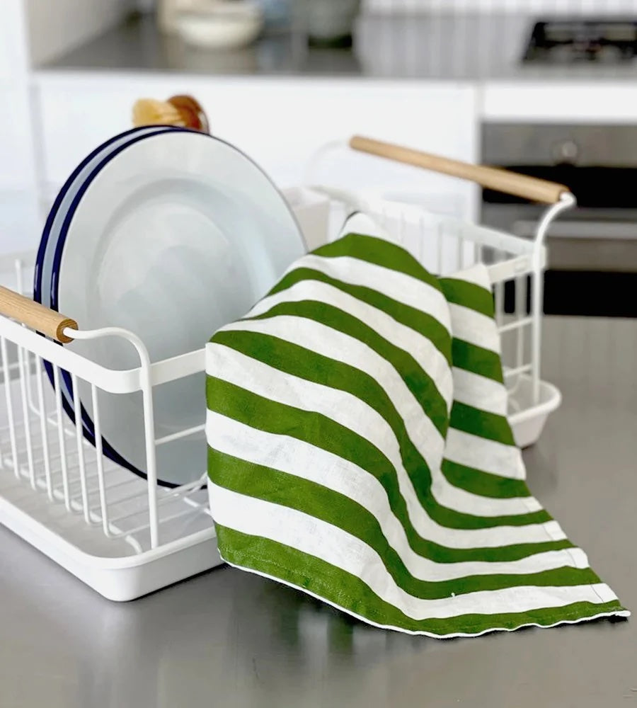 Father Rabbit | Tea Towel | Olive Stripe