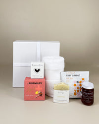 Feel Better Soon Gift Box NZ featuring natural honey, manuka honey drops, mixed nuts, and organic uplifting soap, beautifully presented wellness gift for recovery and comfort