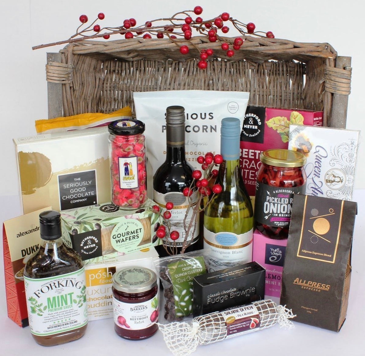 The Family Christmas Gift Hamper filled with gourmet food, wine and sweet and savoury treats, perfect for Christmas gifting and festive sharing in New Zealand.
