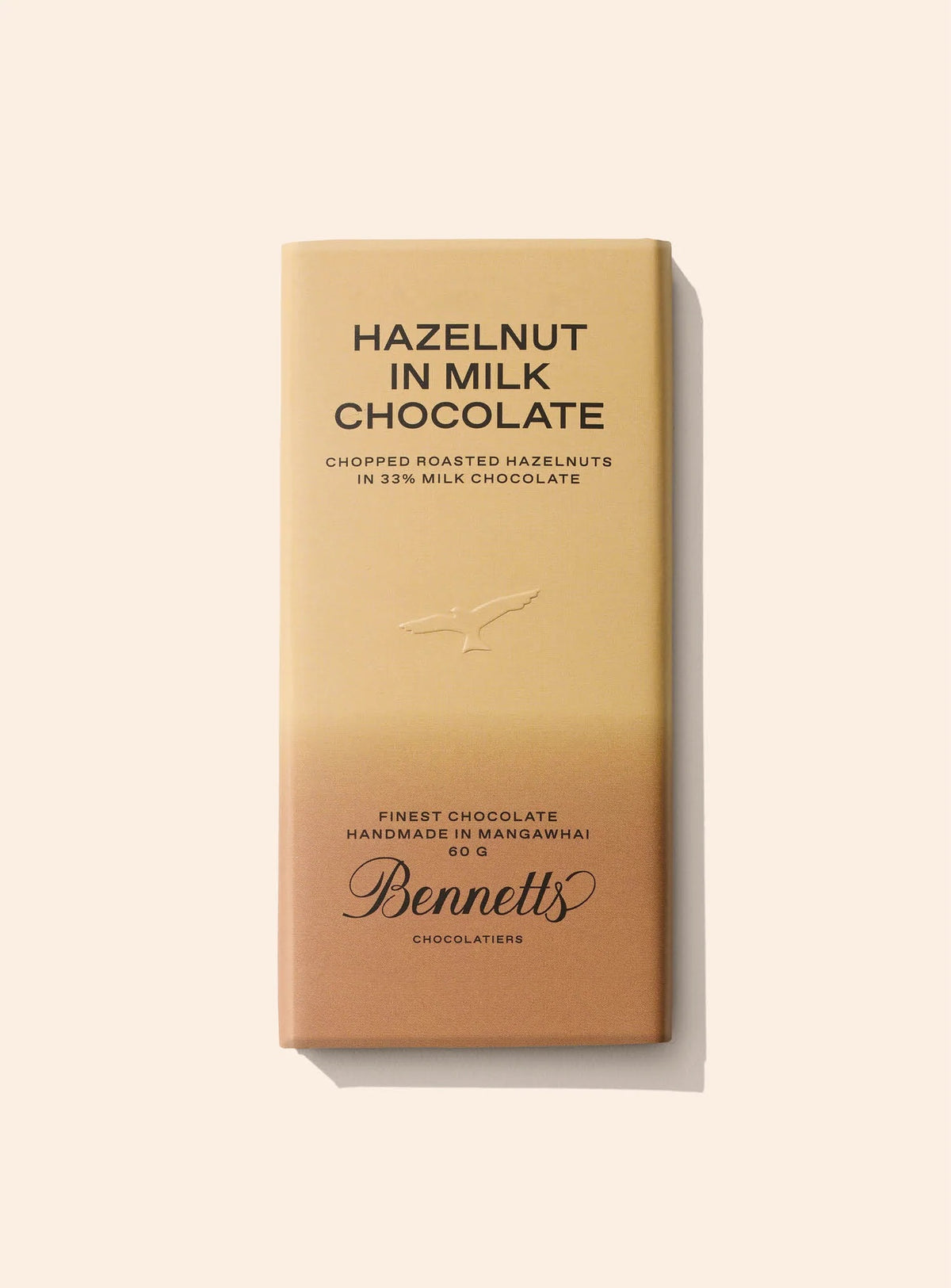 Bennetts of Mangawhai Hazelnut Chocolate Bar made with creamy New Zealand milk chocolate and crunchy chopped hazelnuts.