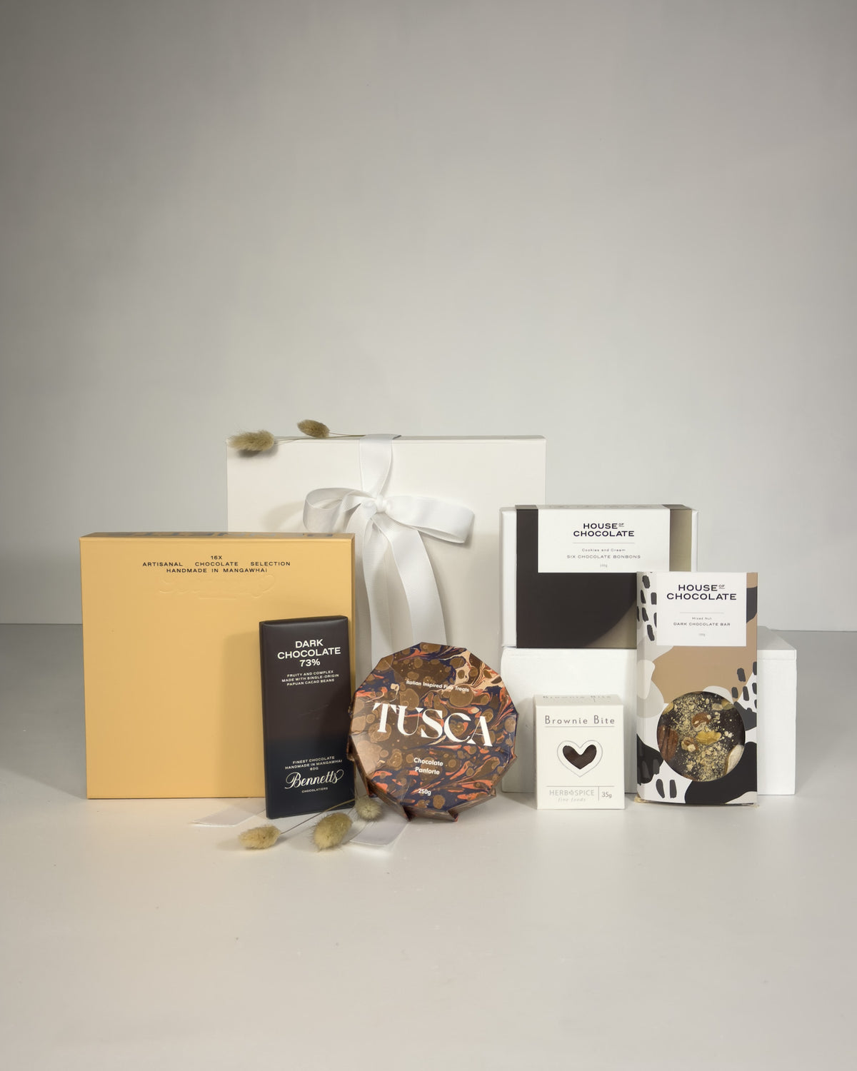 Luxury Chocolate Gift Box filled with premium New Zealand artisan chocolates and handcrafted chocolate panforte, a high-end chocolate gift for special occasions.