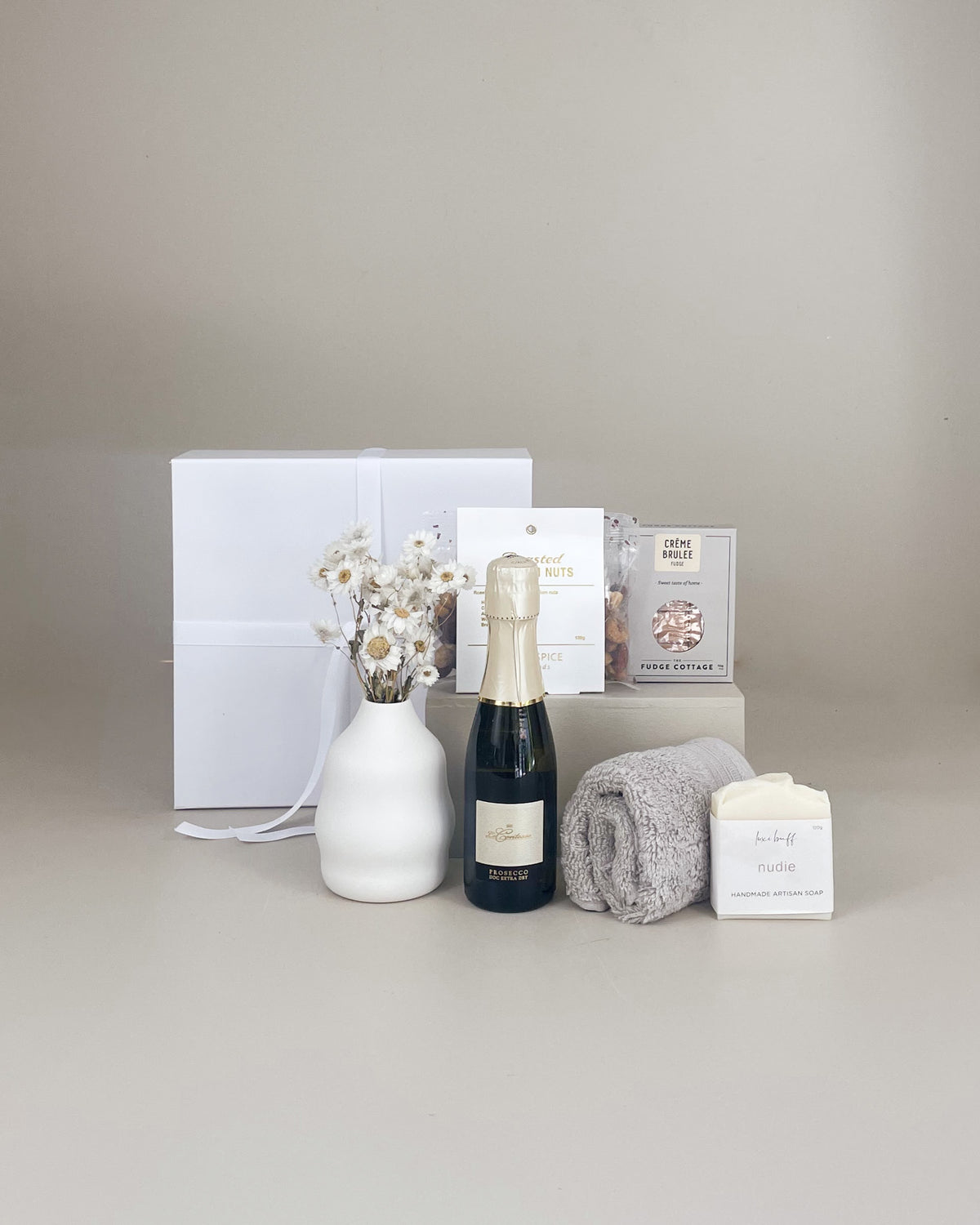 Luxury gift box for her with wine, vase, handmade soap and artisan food NZ
