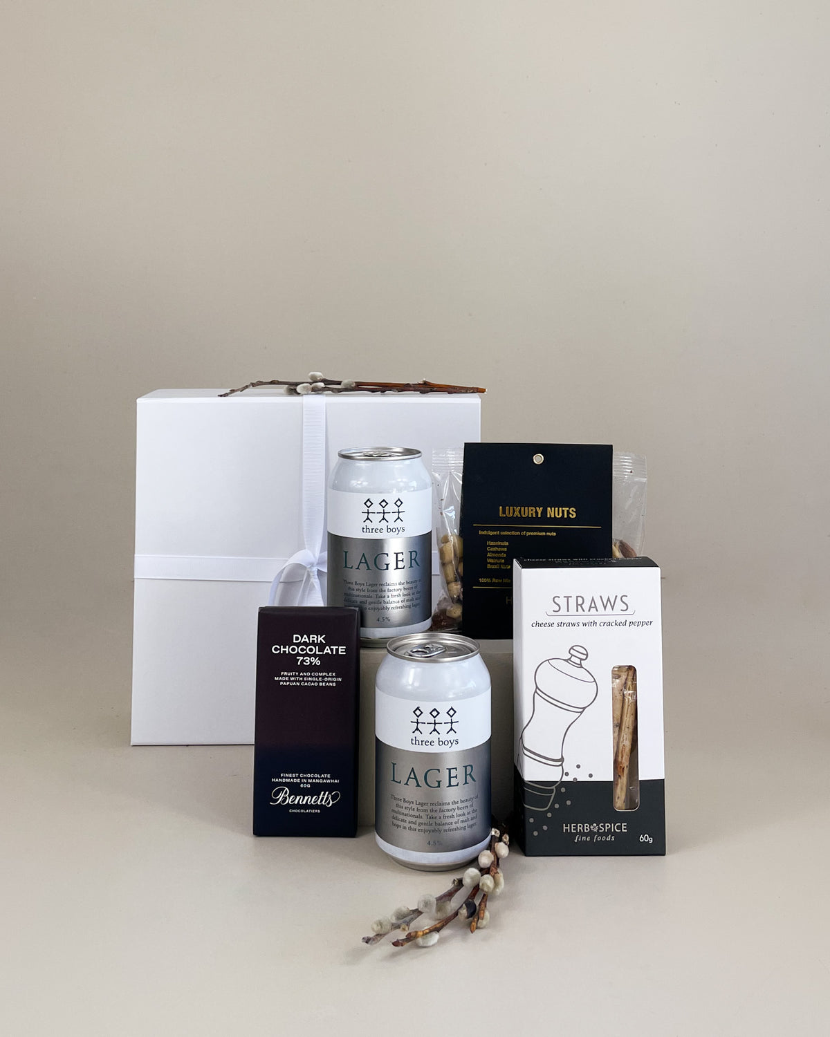 Beer & Treats Gift Box with New Zealand craft beers and artisan snacks, perfect for birthdays, work dos, rugby games, Christmas, or weekend celebrations