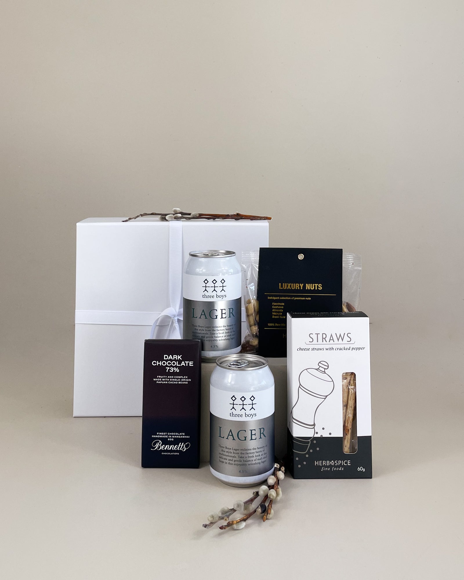 Beer & Treats Gift Box with New Zealand craft beers and artisan snacks, perfect for birthdays, work dos, rugby games, Christmas, or weekend celebrations