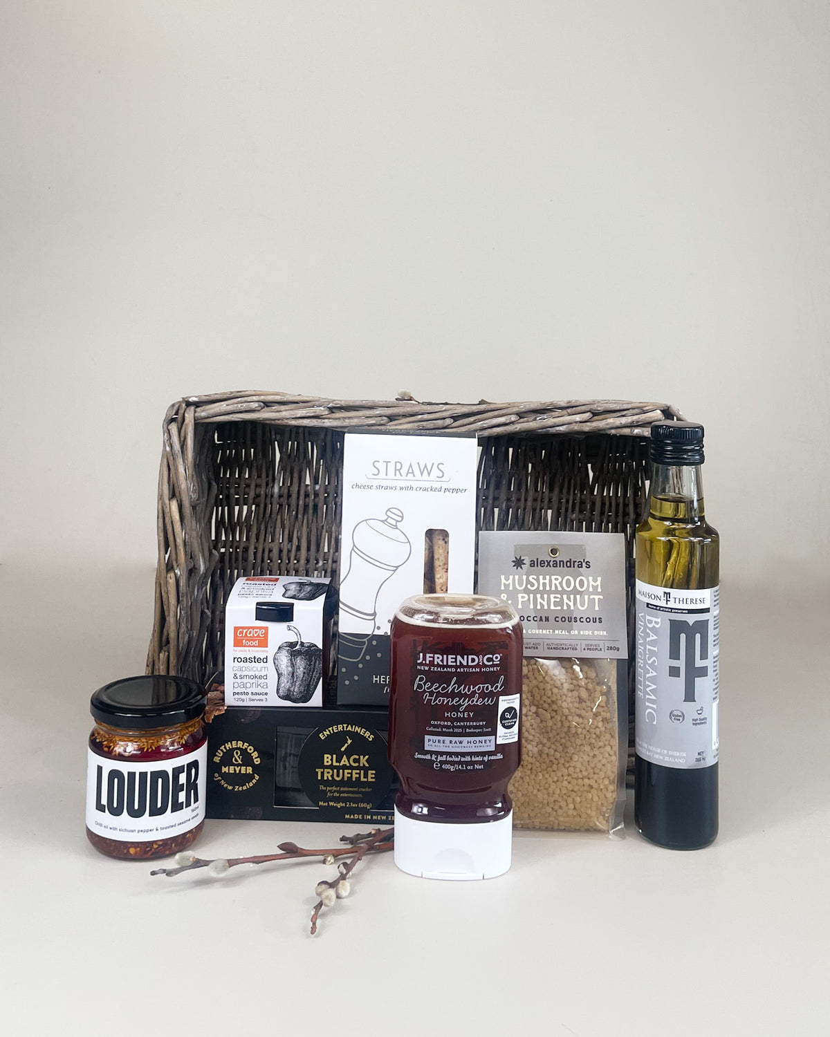 Gourmet foodie market gift basket NZ with premium New Zealand artisan gourmet foods beautifully presented hamper gift box