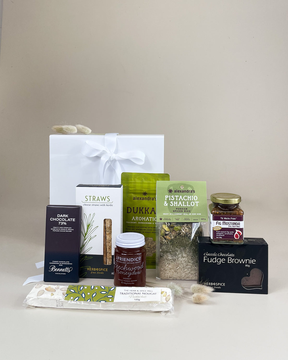 New Zealand gourmet foodie gift box with artisan sweet and savoury treats, available in Classic or Deluxe options.