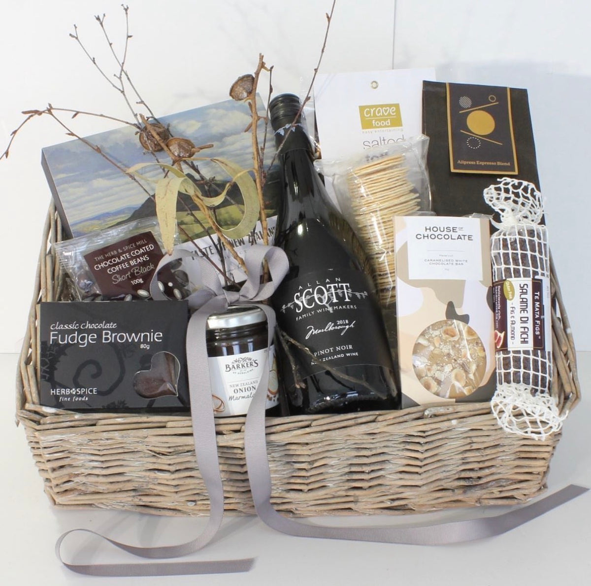 Ultimate Wine & Food Gift Basket with quality wine and gourmet food gifts, beautifully presented in a premium gift basket.