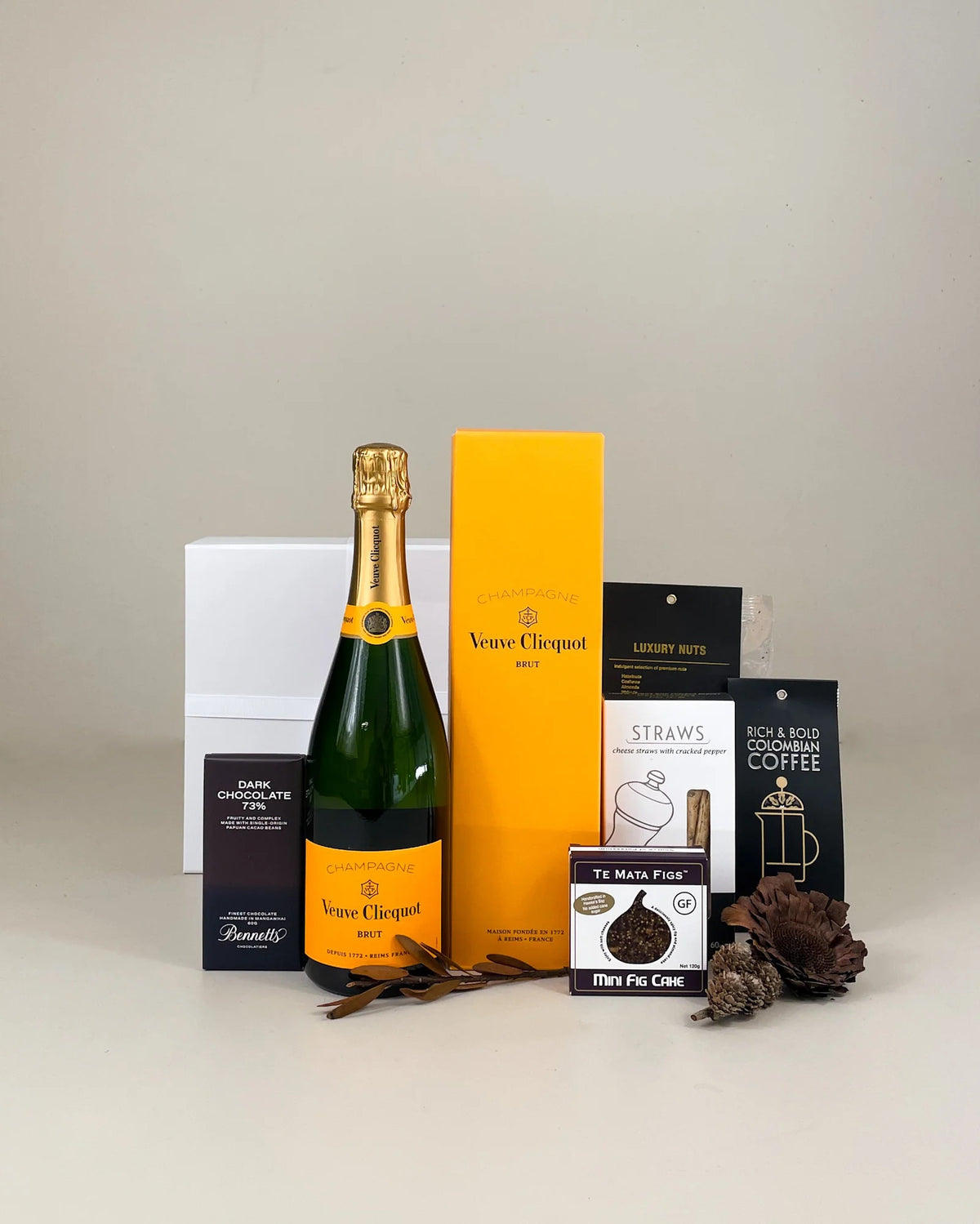 Veuve Clicquot champagne gourmet gift box with NZ artisan food