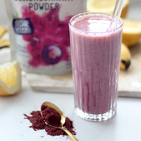 Organic ViBERi blackcurrant powder sachets made from New Zealand blackcurrants, natural wholefood wellness drink rich in Vitamin C and antioxidants.
