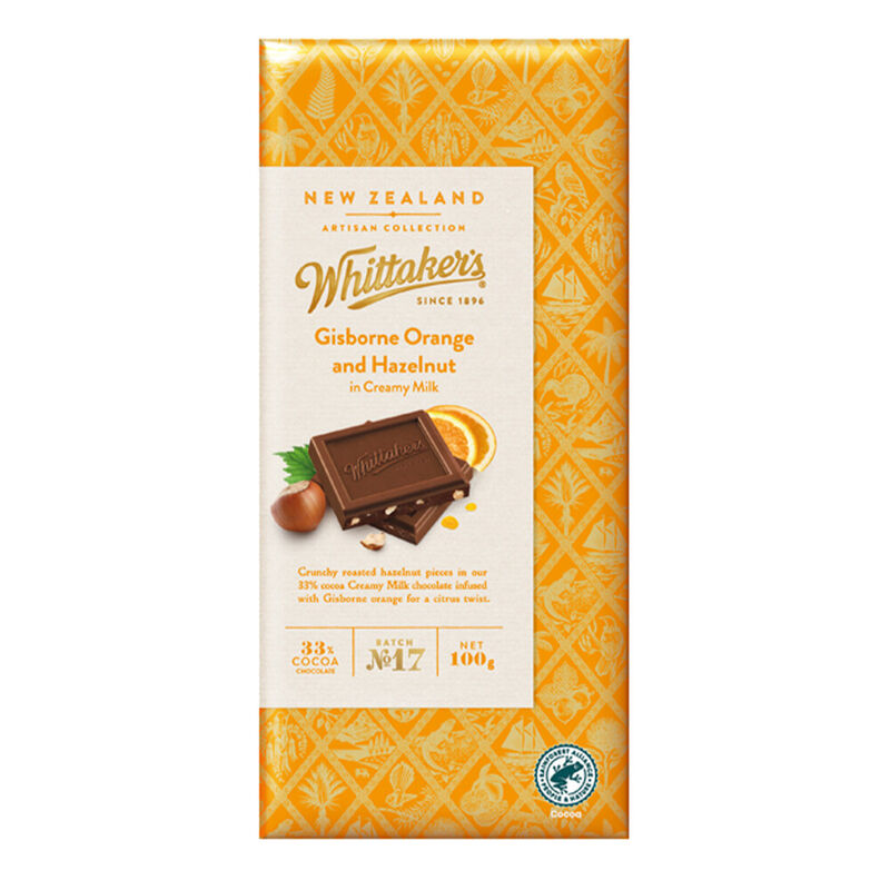 Whittaker's Gisborne Orange and Hazelnut Milk chocolate