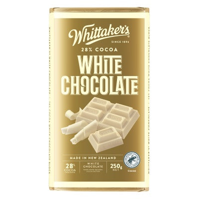 Whittaker's White Chocolate block made with 28% cocoa butter and creamy New Zealand milk.