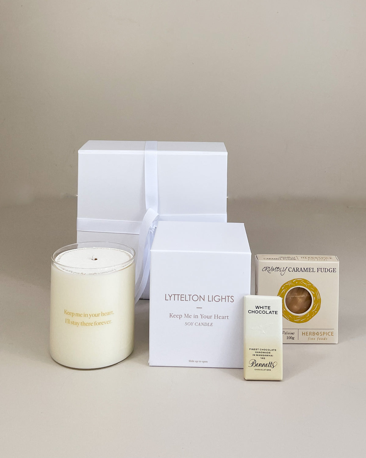 You Are In Our Thoughts Gift Box NZ with remembrance candle, chocolate and sweet treats in premium magnetic gift box